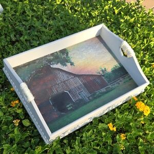 Rustic Barn Decorative Tray Distressed Burlap Accent Farmhouse